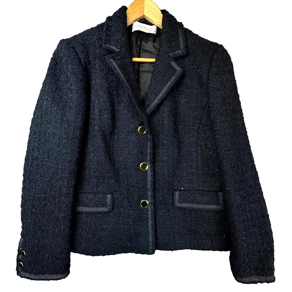 Weinberg Paris Blazer Jacket Womens 14 Black Wool Lined Notch Lapel‎ Tailored